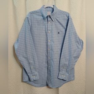 Brooks Brothers Blue Plaid  Casual Button Down Shirt with Subtle Texture